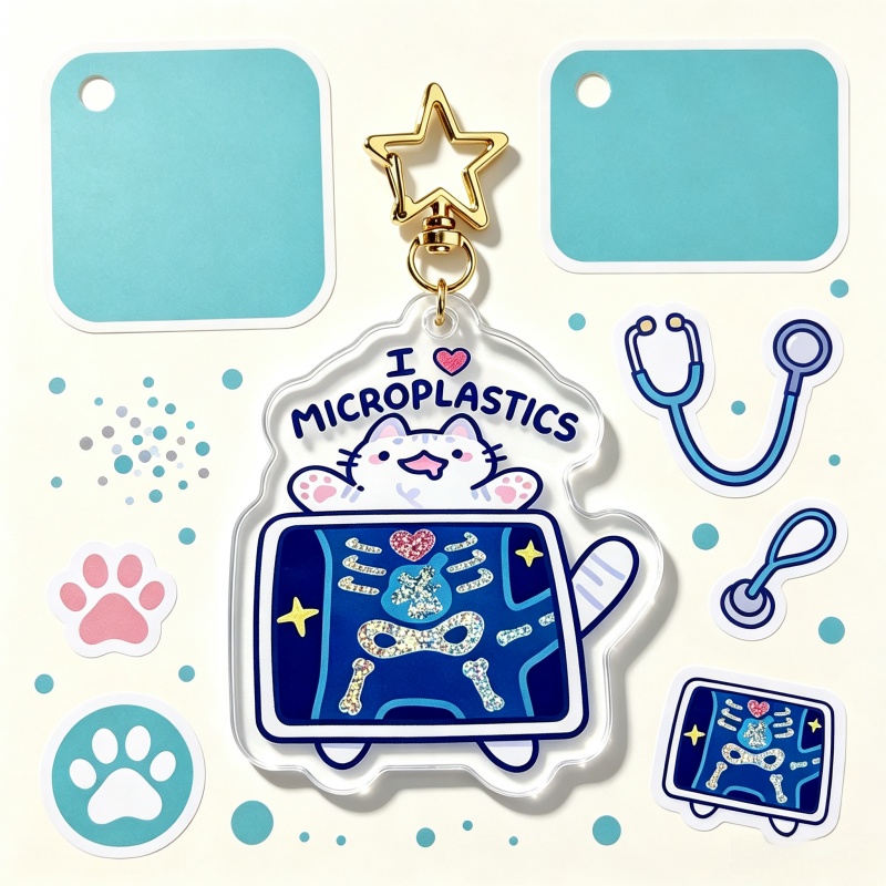 Retro Gaming Keychain - Mikroplastikleri Seviyorum Kedi Akrilik Anahtarlık Komik