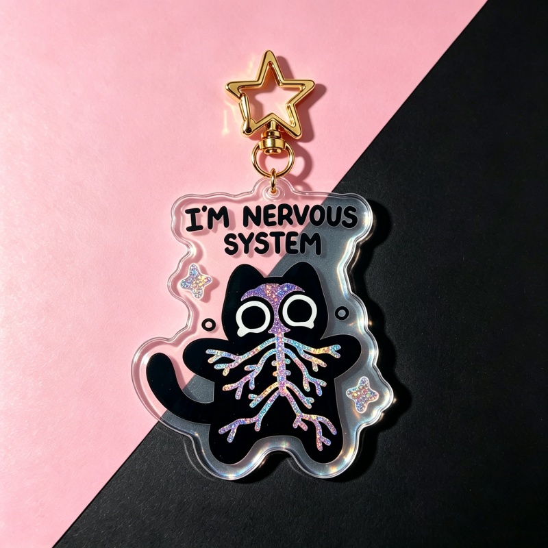 Retro Gaming Keychain - Nervous System Kedi Akrilik Anahtarlık Komik